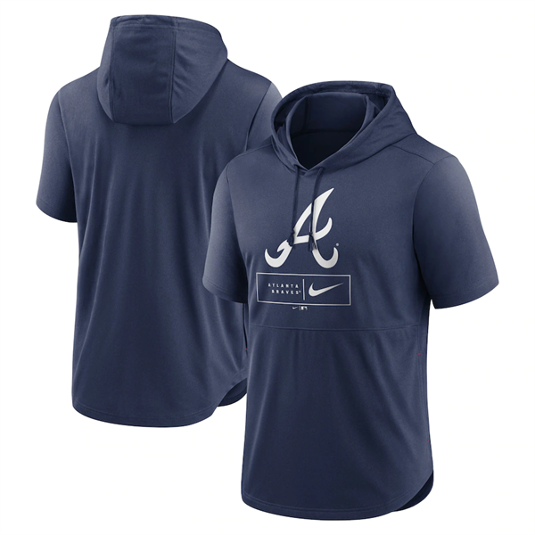 Men's Navy Atlanta Braves Short Sleeve Pullover Hoodie